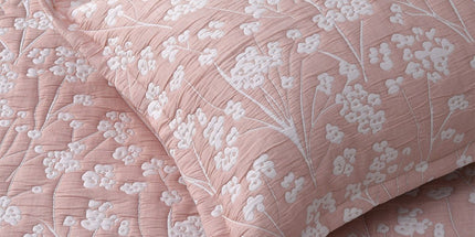 Bianca Myra Blush Floral Jacquard Bedspread Set Super King