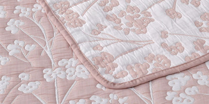 Bianca Myra Blush Floral Jacquard Bedspread Set Super King