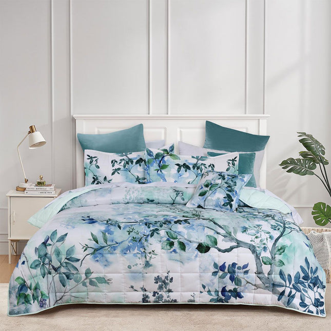 Bianca Woodbury White Botanical Printed Bedspread Set Super King
