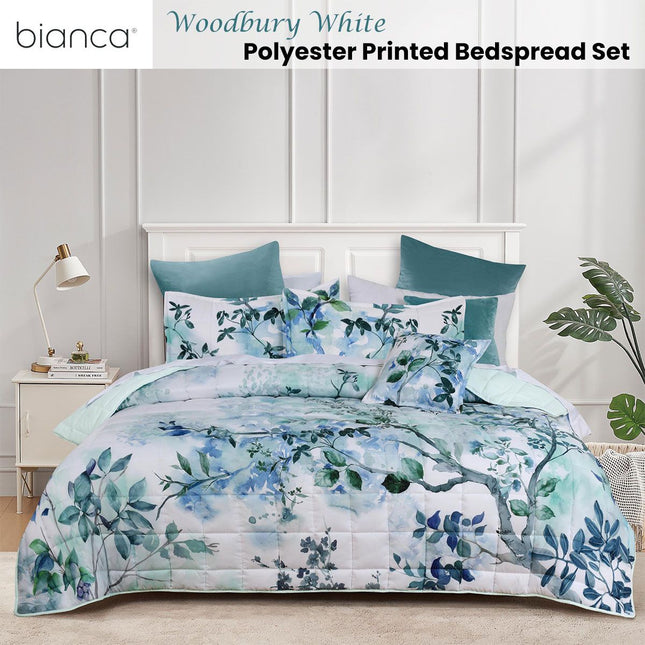 Bianca Woodbury White Botanical Printed Bedspread Set Super King