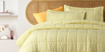 Vintage Design Homewares Butter French Linen Coverlet Set Queen