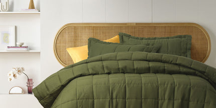 Vintage Design Homewares Olive French Linen Coverlet Set Queen