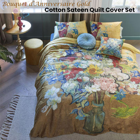 Bedding House Van Gogh Bouquet d'Anniversaire Gold Cotton Sateen Quilt