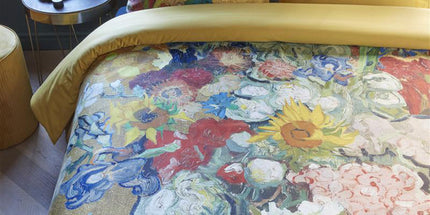 Bedding House Van Gogh Bouquet d'Anniversaire Gold Cotton Sateen Quilt Cover Set Super King