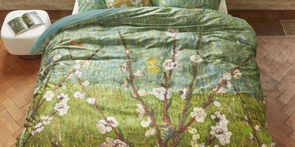 Bedding House Van Gogh Peach Trees Green Cotton Sateen Quilt Cover Set King