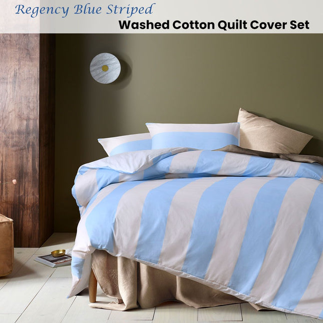 Accessorize Regency Blue Striped Washed Cotton Quilt Cover Set King