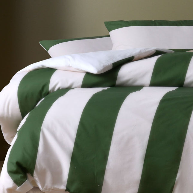 Accessorize Regency Green Striped Washed Cotton Quilt Cover Set Super King