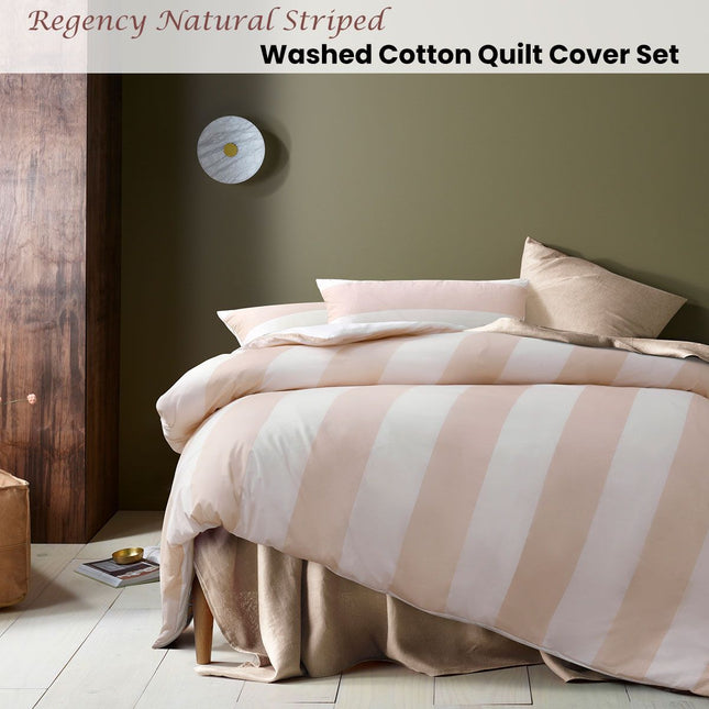 Accessorize Regency Natural Striped Washed Cotton Quilt Cover Set Super King