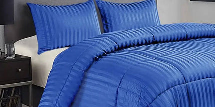 Ramesses 3 Piece Damask Stripe Comforter Set Royal Blue King