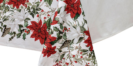 100% Cotton Ashdene Poinsettia Festive Christmas Holiday Tablecloth 150 x 230 cm