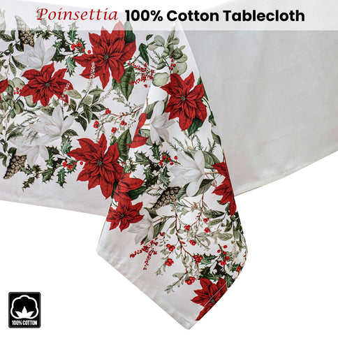 230cm 100% Cotton Ashdene Poinsettia Christmas Holiday Tablecloth 150 x