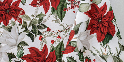 100% Cotton Ashdene Poinsettia Festive Christmas Holiday Tablecloth 150 x 230 cm