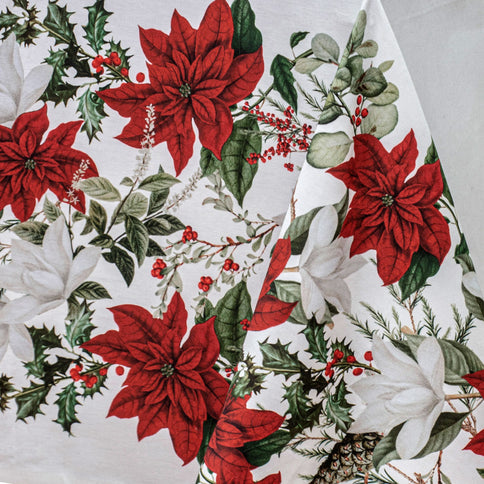 230cm 100% Cotton Ashdene Poinsettia Christmas Holiday Tablecloth 150 x