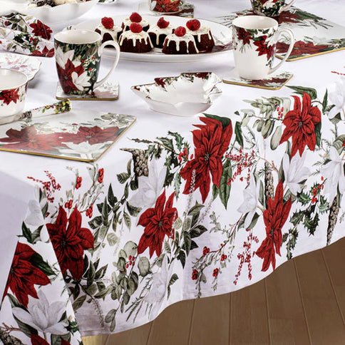 300cm 100% Cotton Ashdene Poinsettia Christmas Holiday Tablecloth 150 x