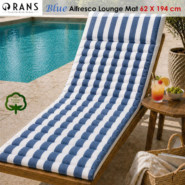 Rans Blue Alfresco Cotton Outdoor Indoor Lounge Mat 62 x 194 cm