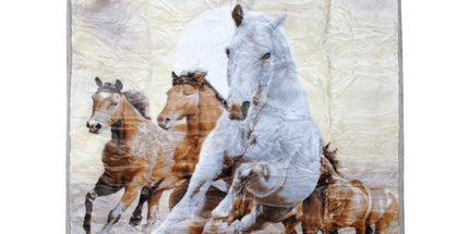 Running Horses 750gsm 3.5kg Double Layer 3D Print Faux Mink Blanket Queen