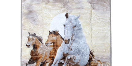 Running Horses 750gsm 3.5kg Double Layer 3D Print Faux Mink Blanket Queen