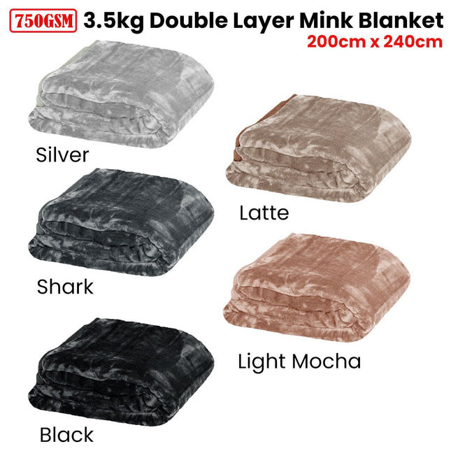 750gsm 3.5kg Double Layer Faux Mink Blanket Queen 200x240 cm Shark