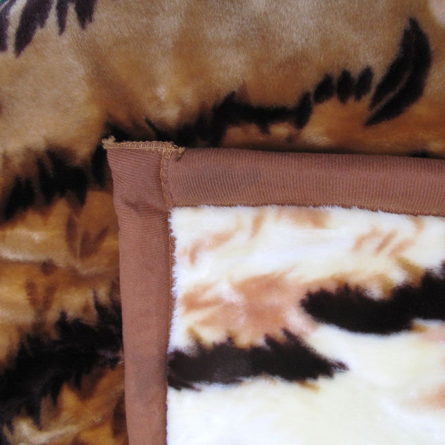 750gsm 3.5kg Double Layer Animal Print Faux Mink Blanket Queen 200x240 cm Brown Tiger
