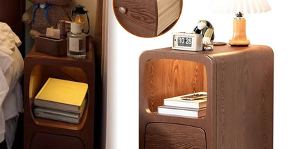 Wood Mini Bedside Table with Drawer and Shelf Compact Space Saving