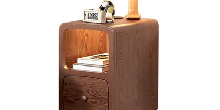 Wood Mini Bedside Table with Drawer and Shelf Compact Space Saving