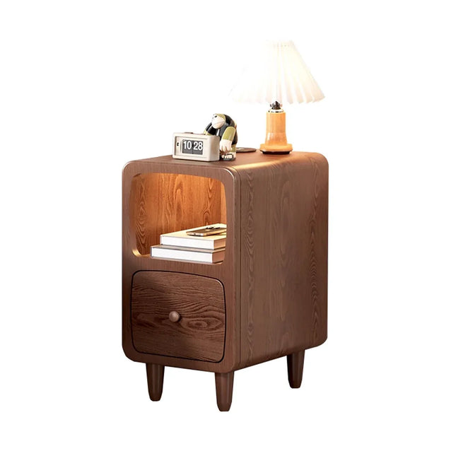 Wood Mini Bedside Table with Drawer and Shelf Compact Space Saving