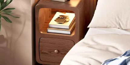 Wood Mini Bedside Table with Drawer and Shelf Compact Space Saving