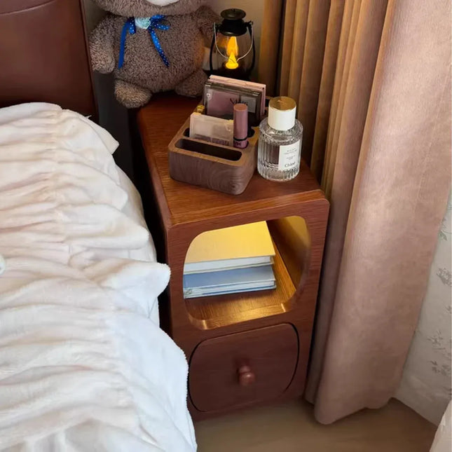 Wood Mini Bedside Table with Drawer and Shelf Compact Space Saving