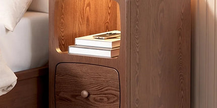 Wood Mini Bedside Table with Drawer and Shelf Compact Space Saving