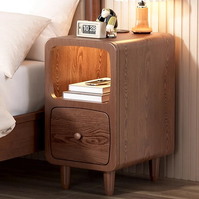 Wood Mini Bedside Table with Drawer and Shelf Compact Space Saving