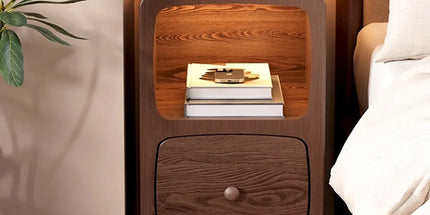 Wood Mini Bedside Table with Drawer and Shelf Compact Space Saving