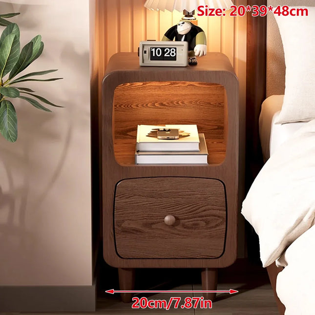 Wood Mini Bedside Table with Drawer and Shelf Compact Space Saving