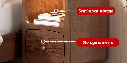 Wood Mini Bedside Table with Drawer and Shelf Compact Space Saving