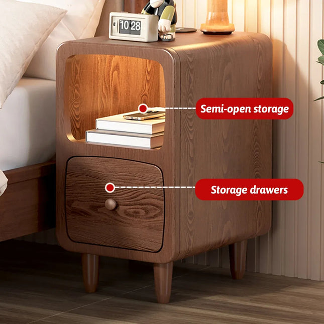 Wood Mini Bedside Table with Drawer and Shelf Compact Space Saving