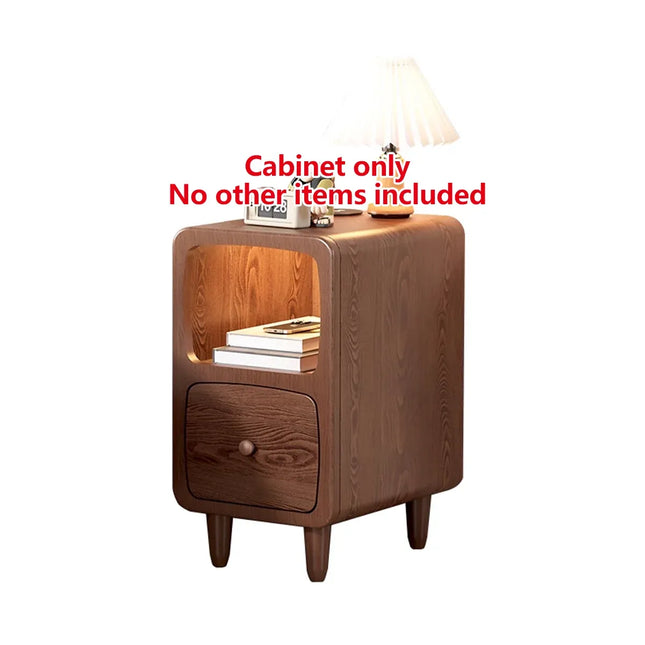 Wood Mini Bedside Table with Drawer and Shelf Compact Space Saving