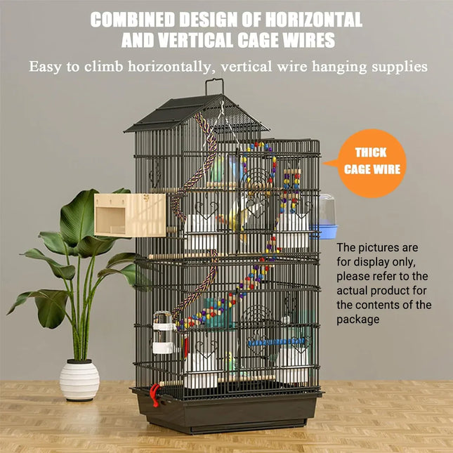Parrot Cage Large Size Bird Cage Luxury Villa Style Metal Aviary for Pet Indoor