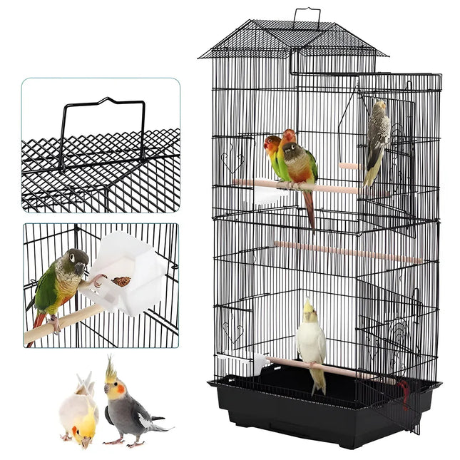 Parrot Cage Large Size Bird Cage Luxury Villa Style Metal Aviary for Pet Indoor