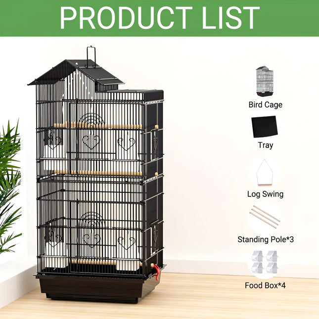 Parrot Cage Large Size Bird Cage Luxury Villa Style Metal Aviary for Pet Indoor