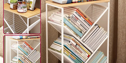 Mobile Wheeled Small Bookshelf Floor Storage Rack for Home Office Storage