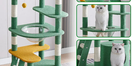 Cactus Shape Cat Tree Climbing Tower Scratching Board Nest for Kitten Play Rest