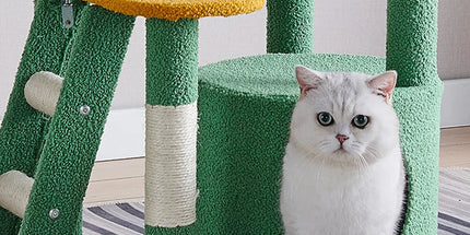 Cactus Shape Cat Tree Climbing Tower Scratching Board Nest for Kitten Play Rest