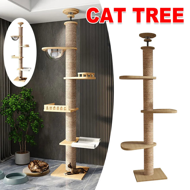 Cat Toy Cat Climbing Frame Floor Standing Multi Functional Cat Tree Pet Furniture - Cat Tree with Bowl
