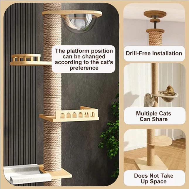 Cat Toy Cat Climbing Frame Floor Standing Multi Functional Cat Tree Pet Furniture - Cat Tree with Bowl