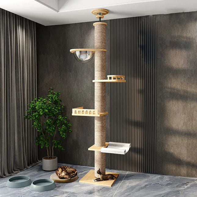 Cat Toy Cat Climbing Frame Floor Standing Multi Functional Cat Tree Pet Furniture - Cat Tree with Bowl