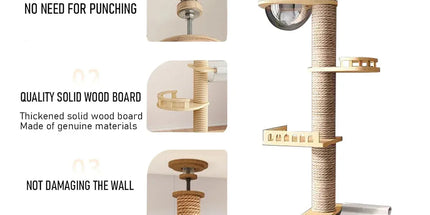Cat Toy Cat Climbing Frame Floor Standing Multi Functional Cat Tree Pet Furniture - Cat Tree with Bowl