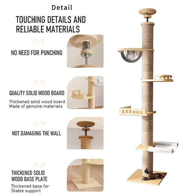 Cat Toy Cat Climbing Frame Floor Standing Multi Functional Cat Tree Pet Furniture - Cat Tree with Bowl