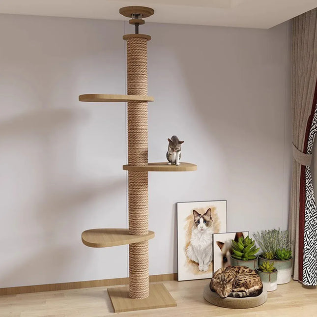 Cat Toy Cat Climbing Frame Floor Standing Multi Functional Cat Tree Pet Furniture - Cat Tree with Bowl