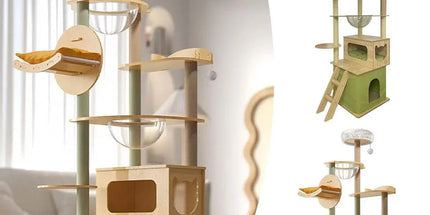 Multi Functional Cat Climbing Tree Tower Stand House Furniture Activity Center - Green