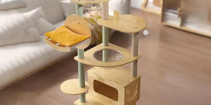 Multi Functional Cat Climbing Tree Tower Stand House Furniture Activity Center - Yellow