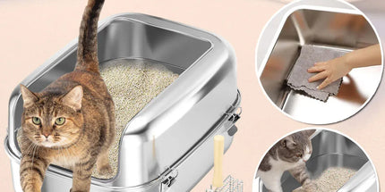 Cat Litter Box Open Design Stainless Steel Large Easy Clean Pet Toilet Tray